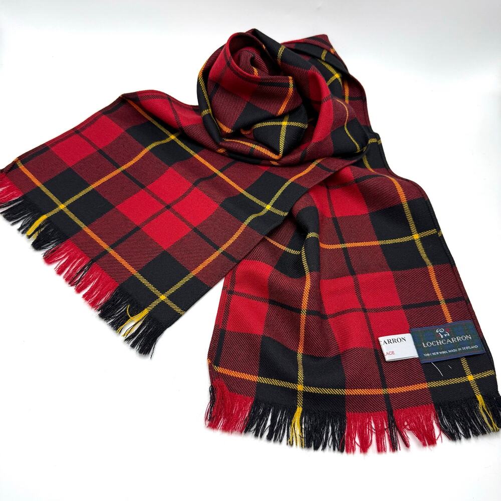 Lochcarron of Scotland 100% Wool Scarf Red Wallace Tartan Plaid 9x56 Scottish